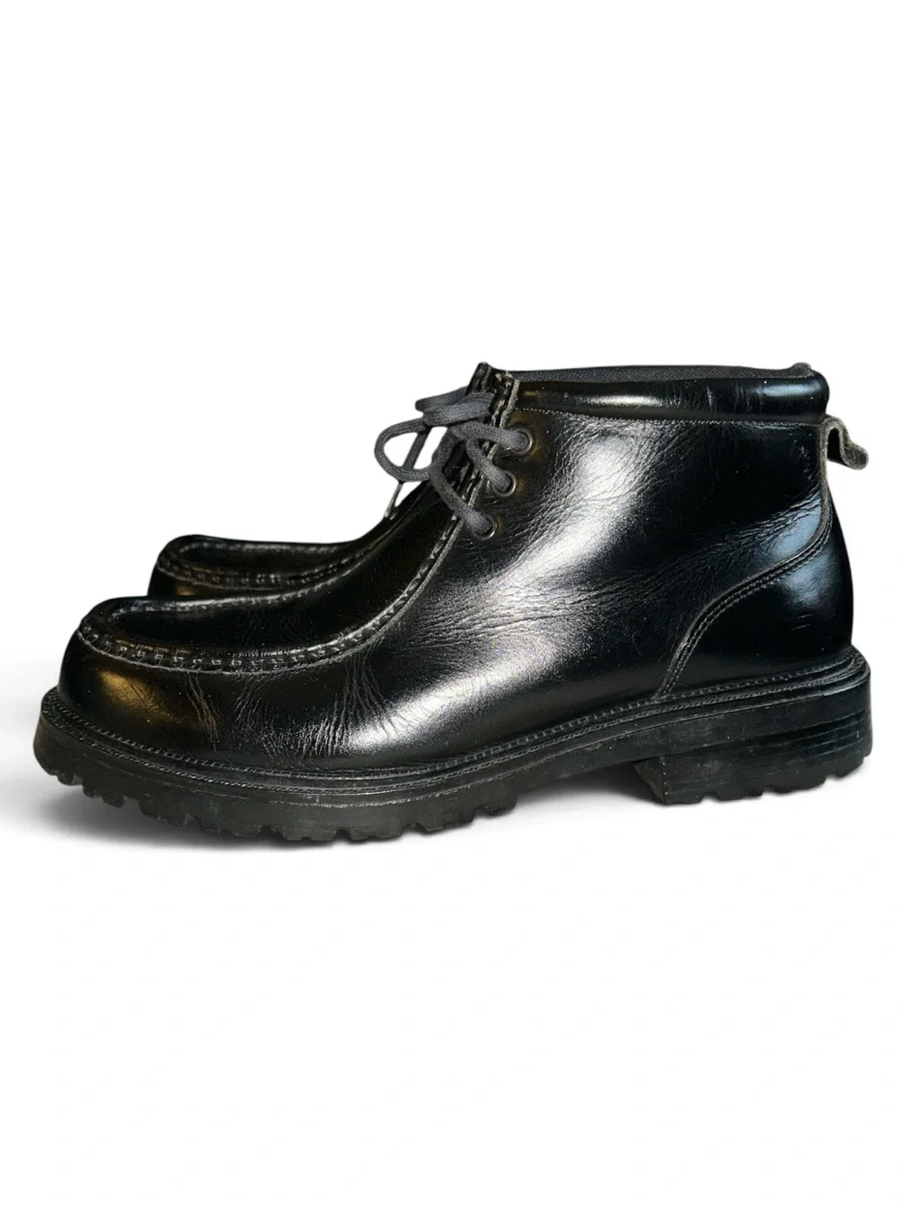 Vintage Y2K Bass Warren Black Leather Chukka Boots Lug Sole Goth Preppy Size 9.5